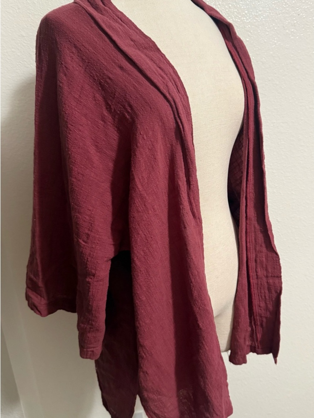 Open-Front Wine Red Draped Cardigan/kimono